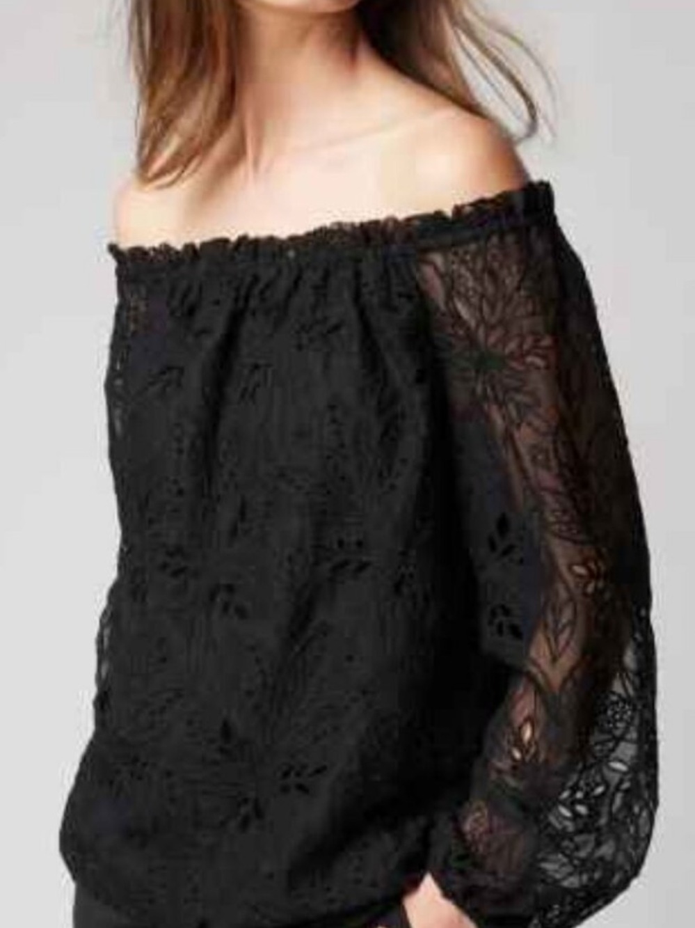 White House Black Market Black Off-Shoulder Lace Blouse